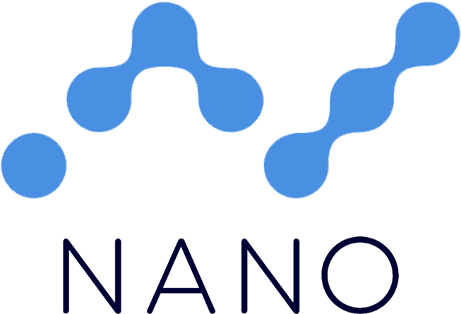 Cryptocurrency 桌布 壁紙 — 藍色抽象分子形狀漂浮在黑色背景上深藍色的NANO字樣上方。