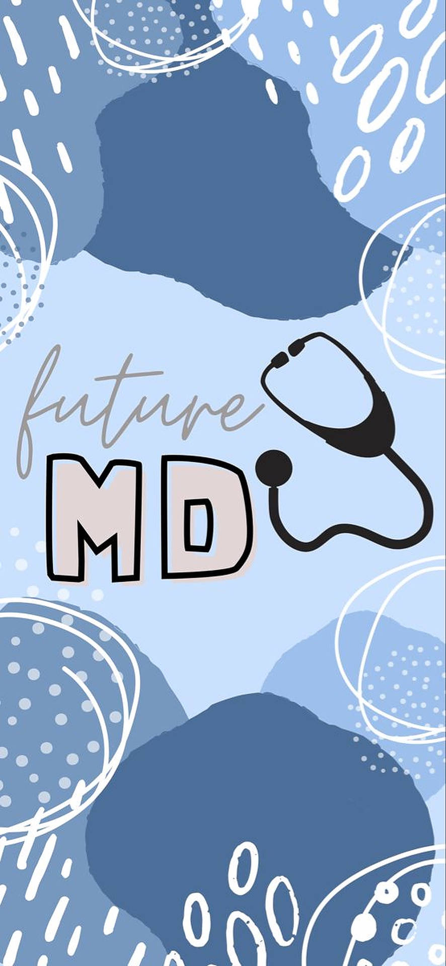 藍色抽象背景，帶有白色塗鴉和聽診器，旁邊有future MD文字。 — 醫生 GIF 壁紙