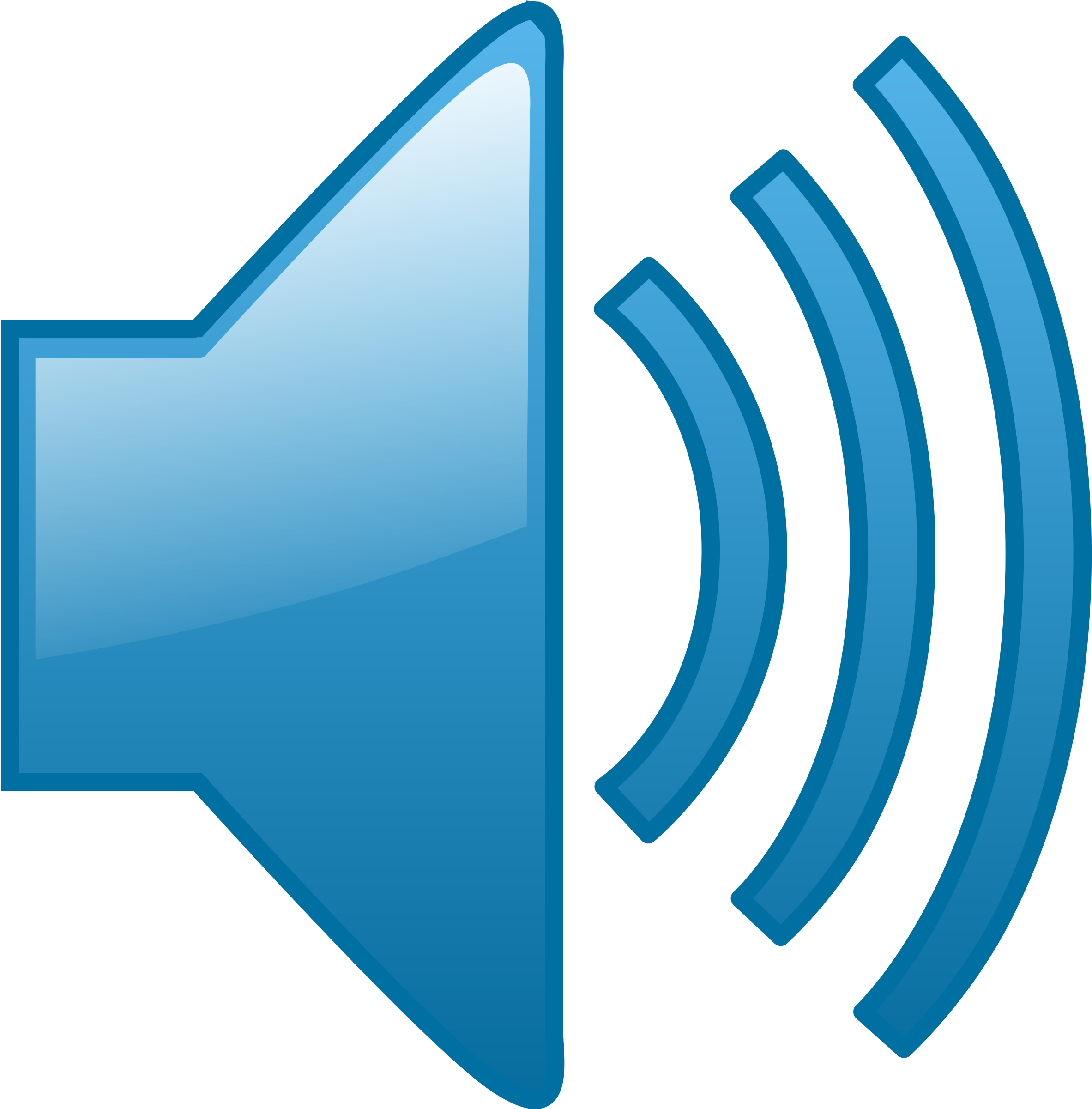 Sound Audio 桌布 壁紙 — 藍色揚聲器圖標在黑色背景上發出彎曲聲波。