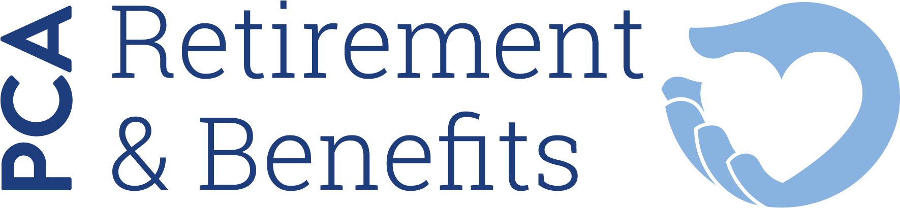 Retired 桌布 壁紙 — 藍色文字顯示 PCA Retirement & Benefits，旁邊有一隻風格化的手拿著心形標誌。