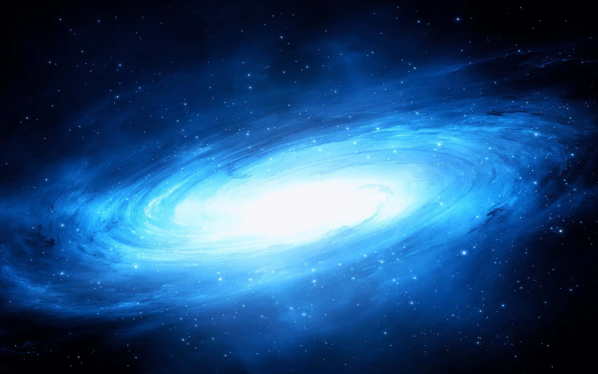 藍色星系與背景中的星星 壁紙