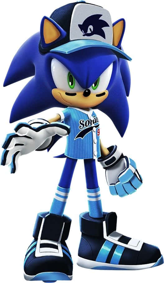 Sonic Forces Speed Battle 桌布 壁紙 — 藍色棒球制服、戴帽及手套的索尼克自信地站在白色背景前擺姿勢。