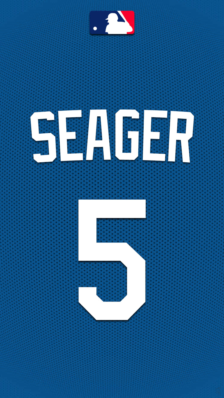 洛杉磯道奇隊 桌布 壁紙 — 藍色棒球球衣近照，MLB標誌下方有白色「SEAGER」和號碼「5」。