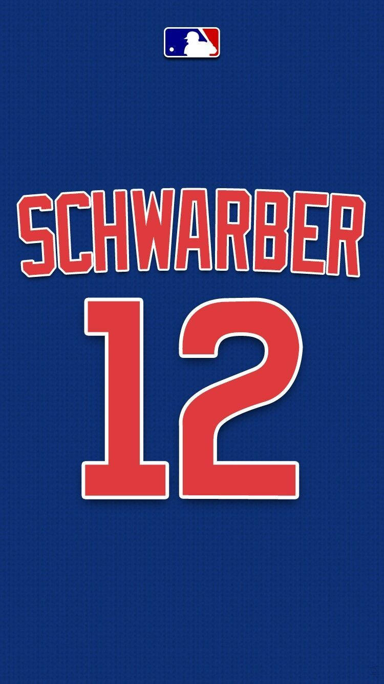 Jersey 桌布 壁紙 — 藍色棒球球衣近照，帶有紅色 'SCHWARBER 12' 字樣及 MLB 標誌。