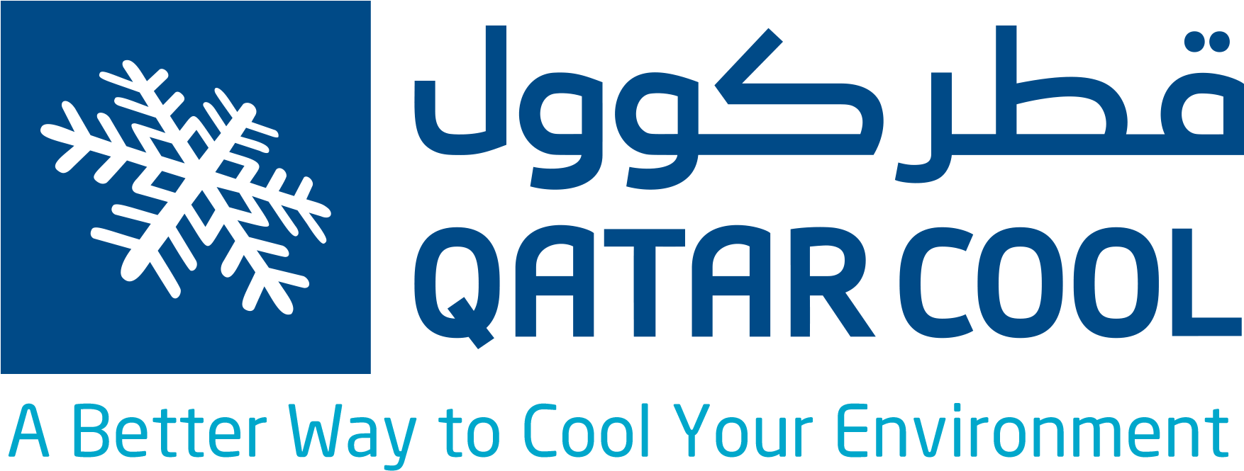 標誌 桌布 壁紙 — 藍色標誌，帶有雪花圖示和文字 Qatar Cool，宣傳冷卻解決方案。