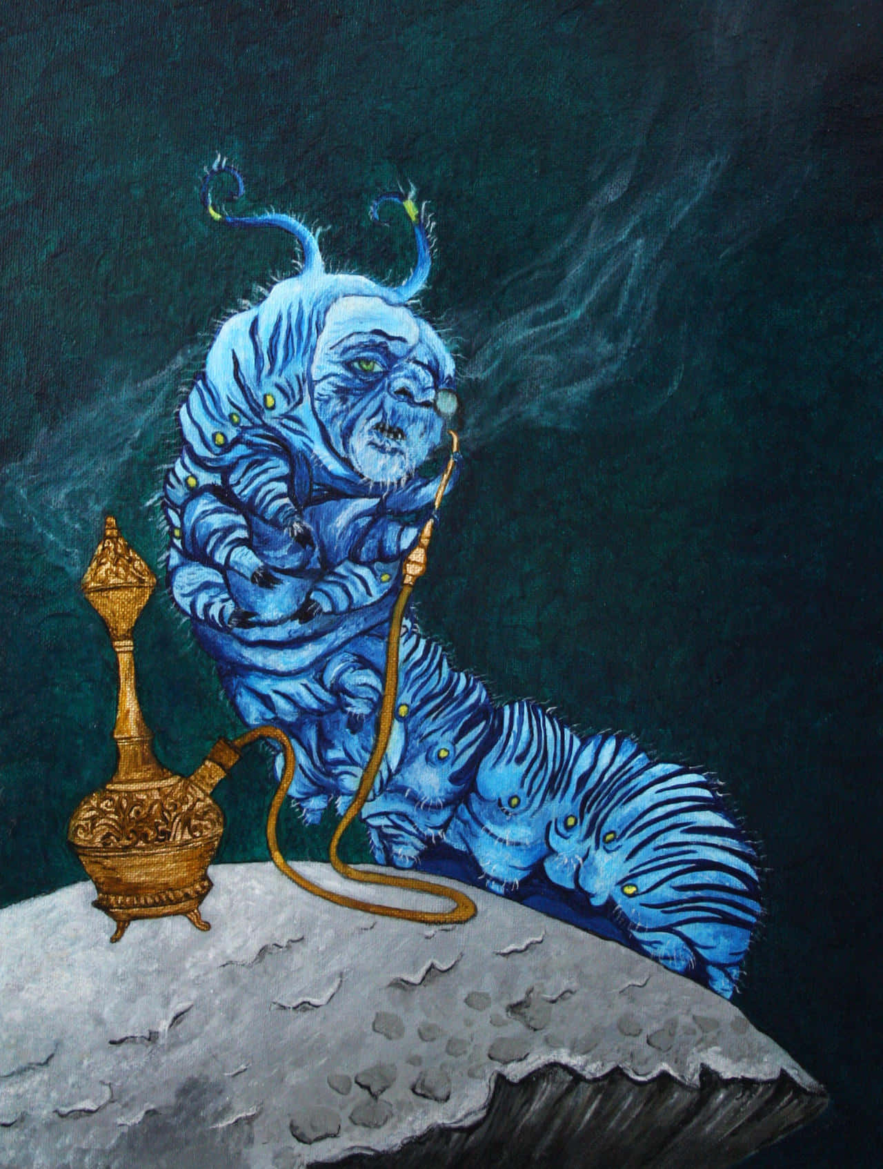 藍色毛毛蟲叼著菸斗的畫作 壁紙