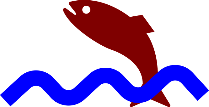 藍色波浪上方之紅色魚類圖標 壁紙