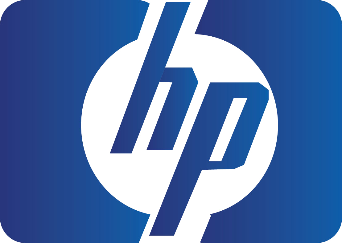 Hp Logo 桌布 壁紙 — 藍色漸變背景，白色圓圈內有標誌性的HP標誌，採用風格化小寫字母。