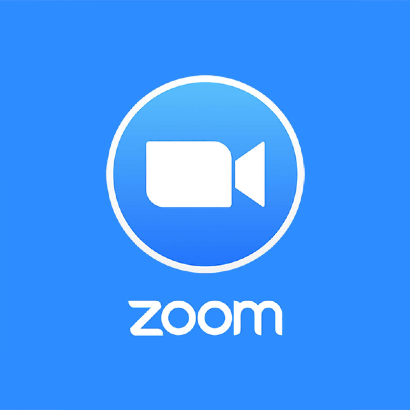 Zoom應用程式標誌，藍色背景上有白色相機圖示 — 放大 壁紙