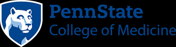Hospital 桌布 壁紙 — 藍色盾牌標誌，白色Nittany獅子頭旁邊有「PennState College of Medicine」文字，黑色背景。