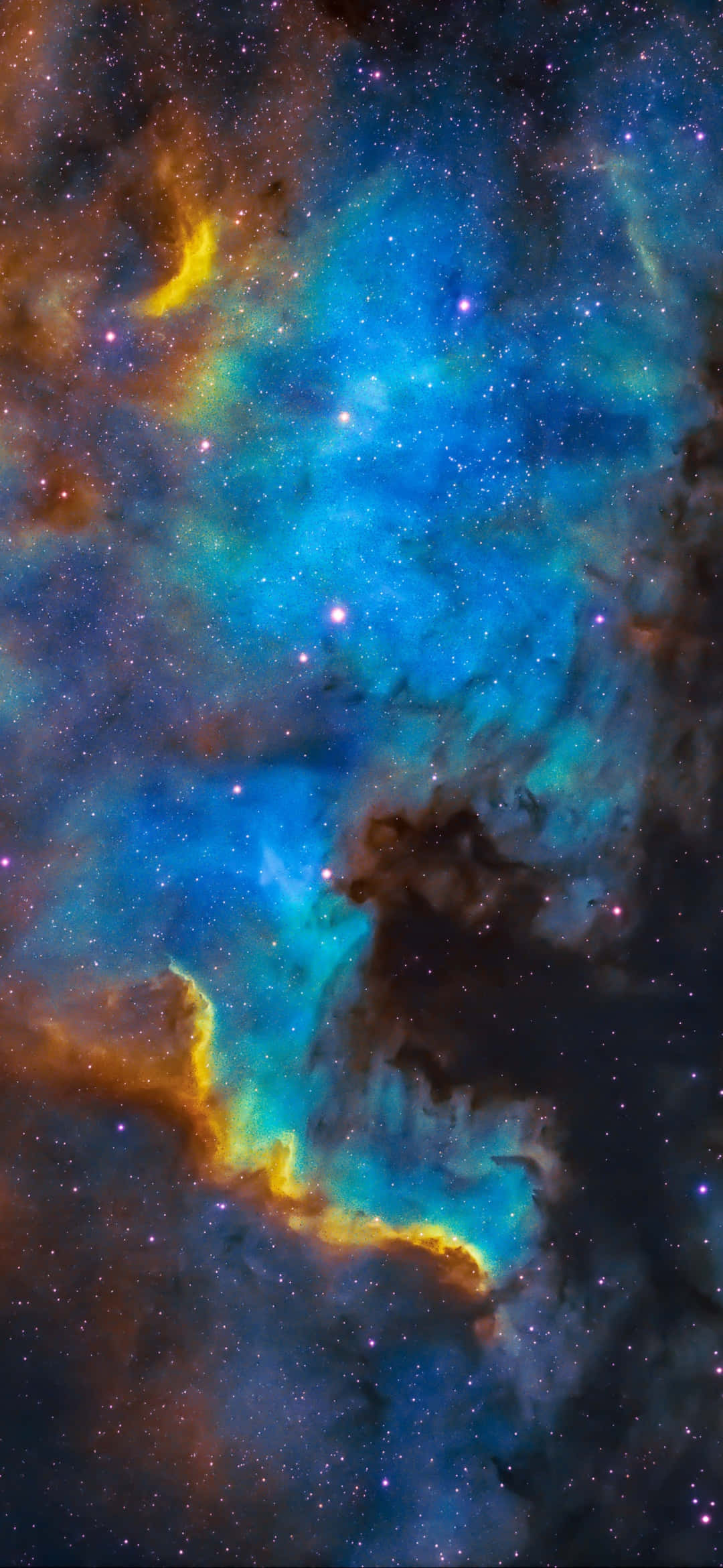 藍色與橘色星雲，背景點綴星星 壁紙