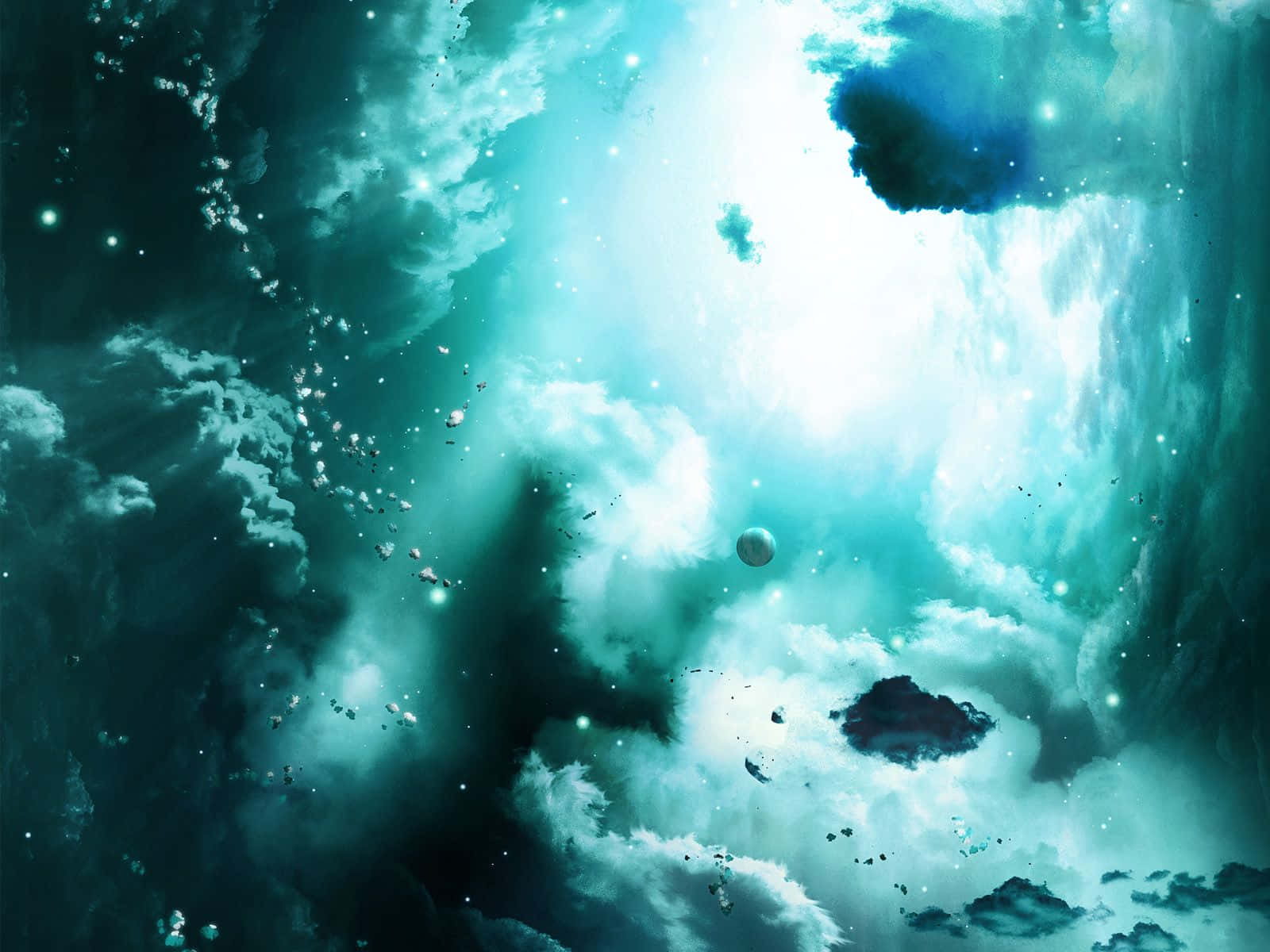 藍色與綠色的星空雲海 壁紙
