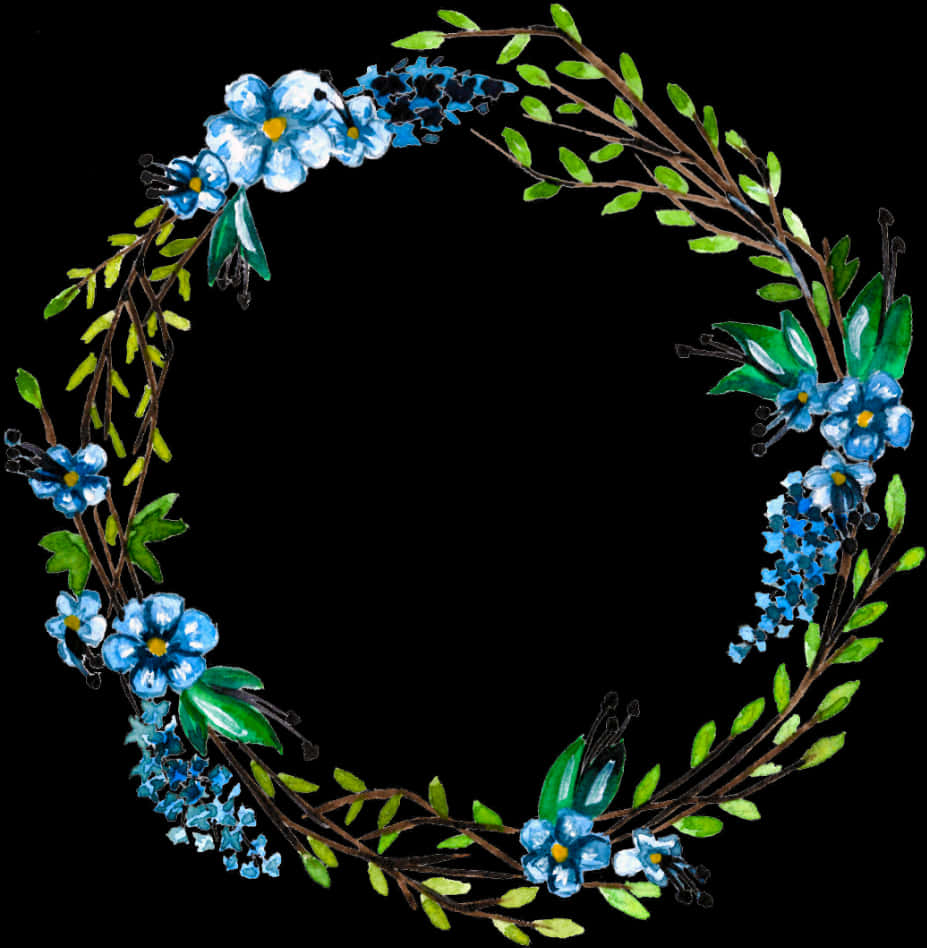 藍色花卉花圈插畫 壁紙