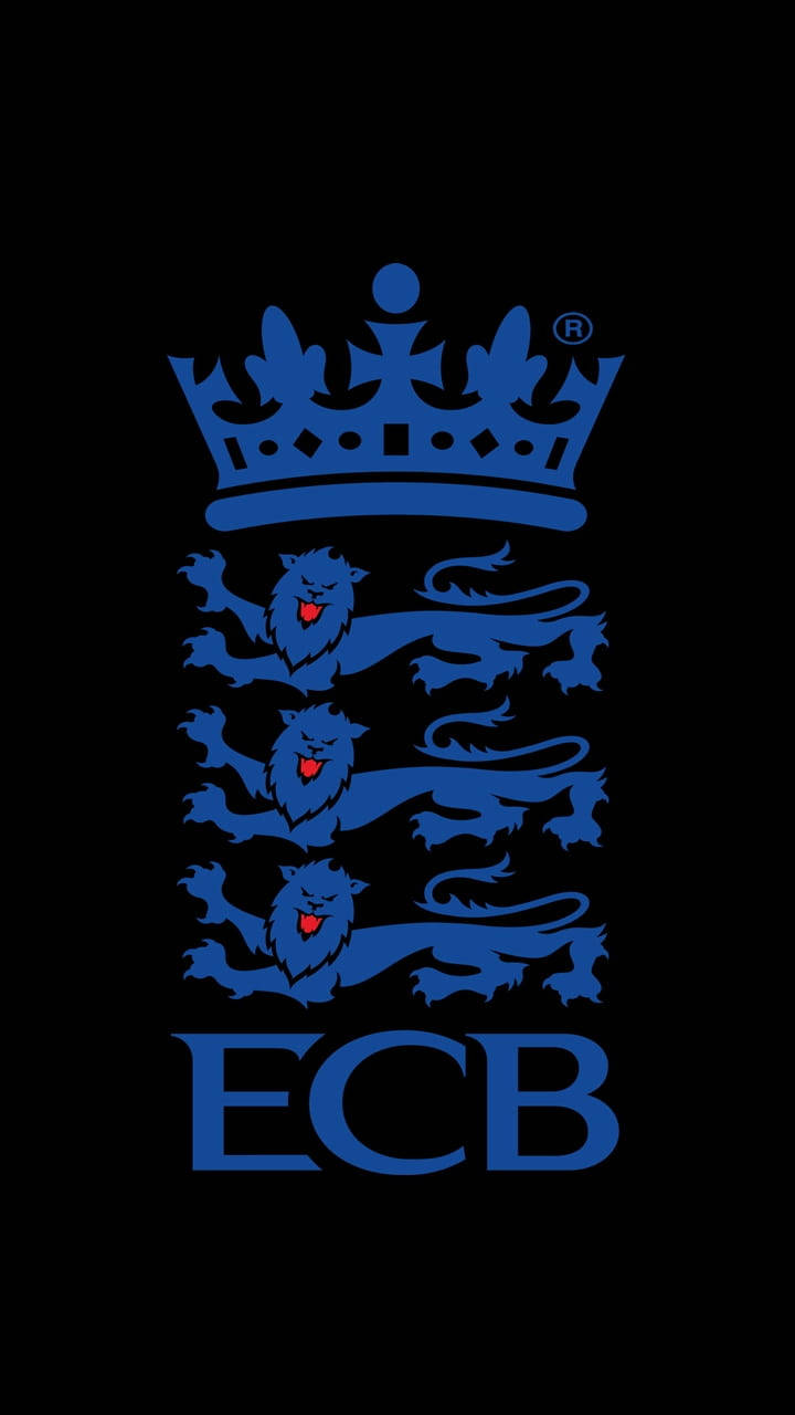 England Cricket 桌布 壁紙 — 藍色英格蘭板球徽章，黑色背景上有三隻獅子和皇冠。