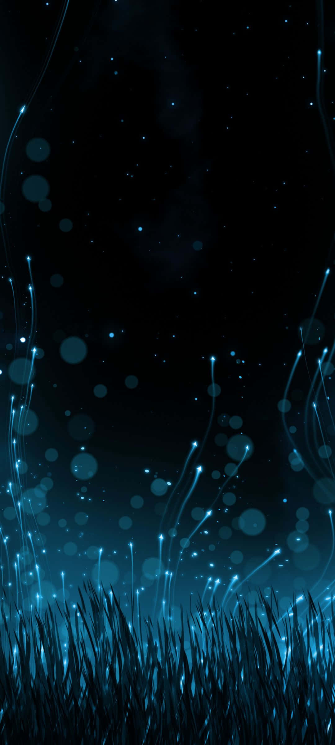 藍色草地星空與燈光 壁紙