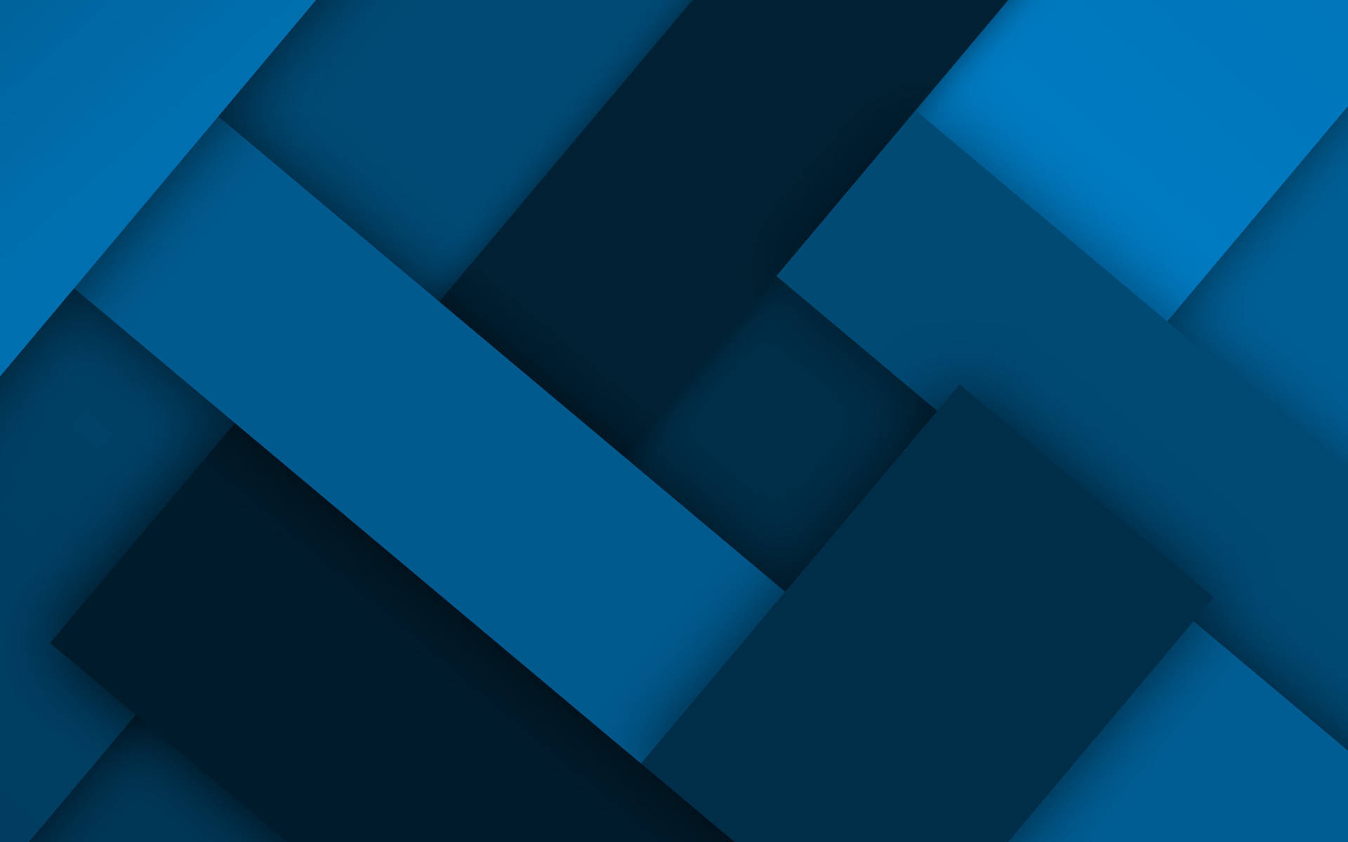 Android Material Design 桌布 壁紙 — 藍色長方形分層排列的抽象幾何圖案，營造出具有深度和陰影的現代極簡構圖。