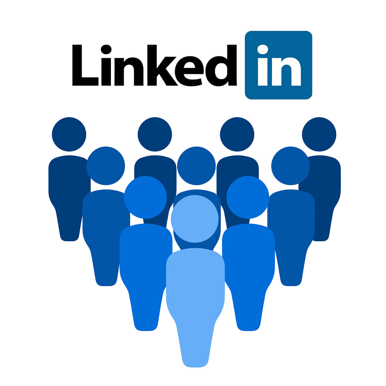 icon 桌布 壁紙 — 藍色風格化的人形圖示在白色背景上的 LinkedIn 標誌下方形成一個群組。