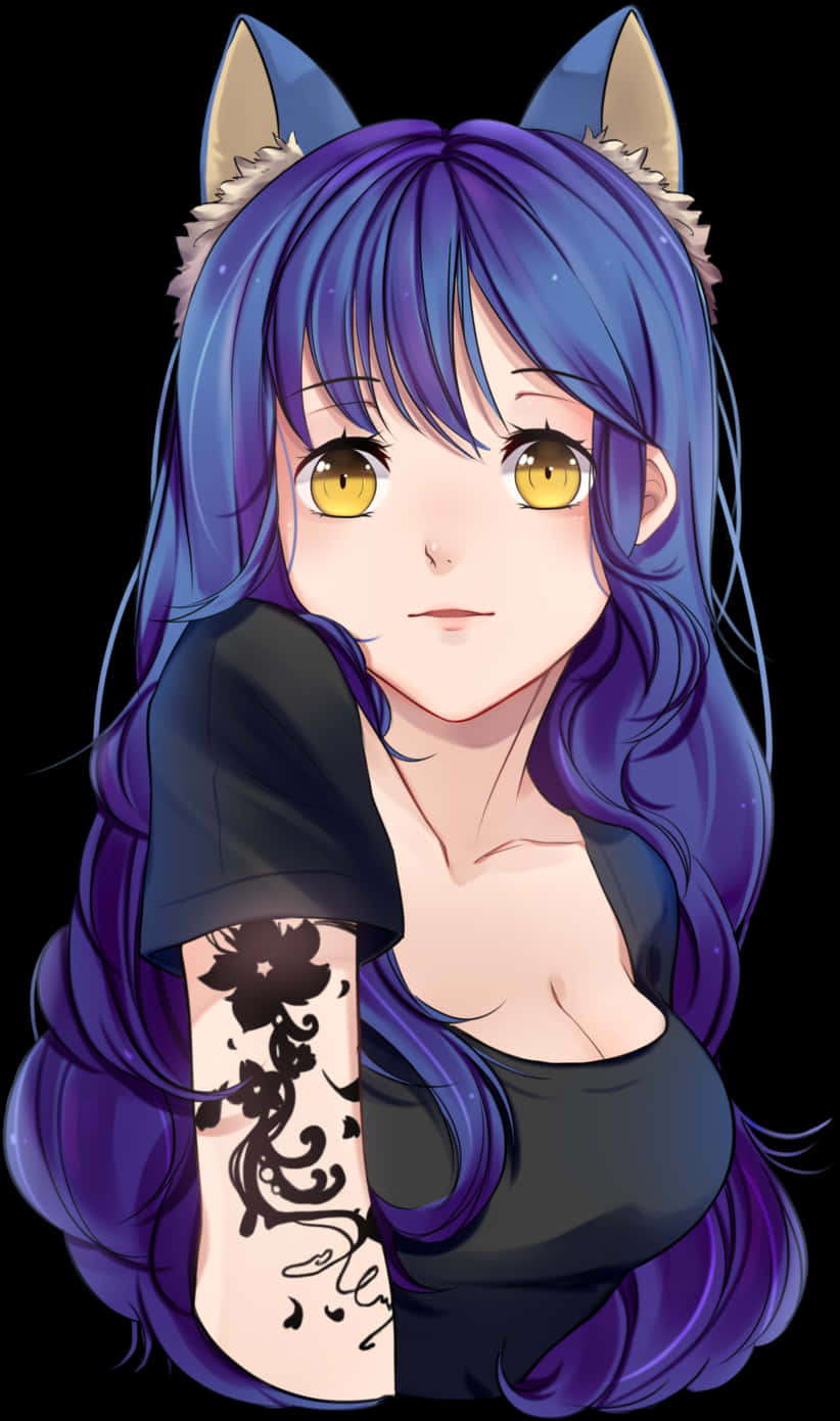 藍髮動漫少女戴貓耳