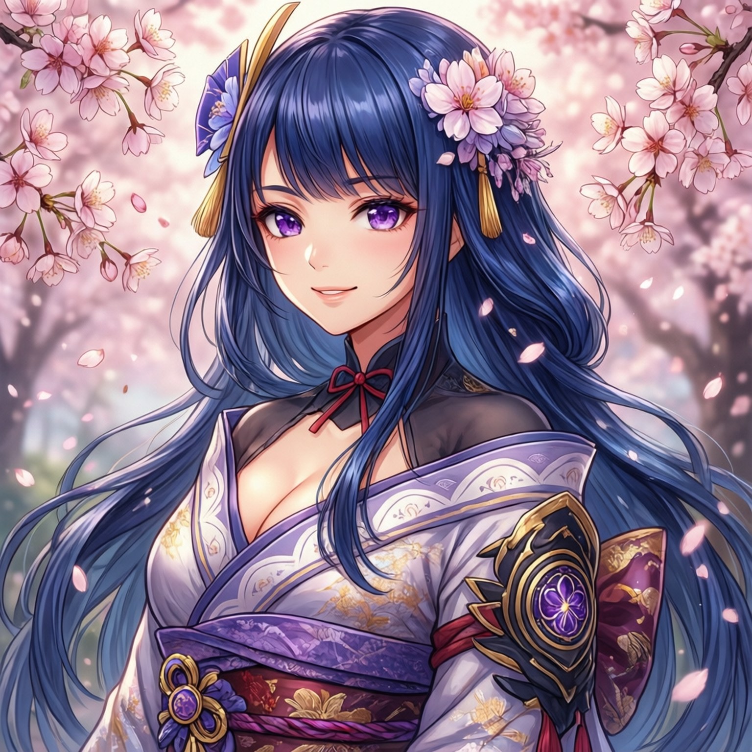 藍髮和服少女 壁紙