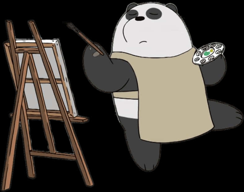 藝術熊貓與畫架和畫筆 壁紙