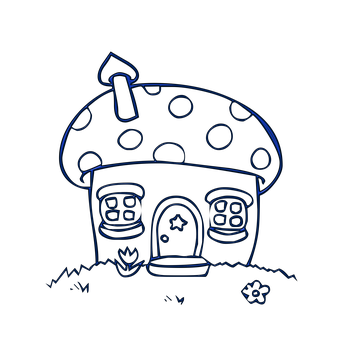 蘑菇小屋插畫霓虹輪廓 壁紙