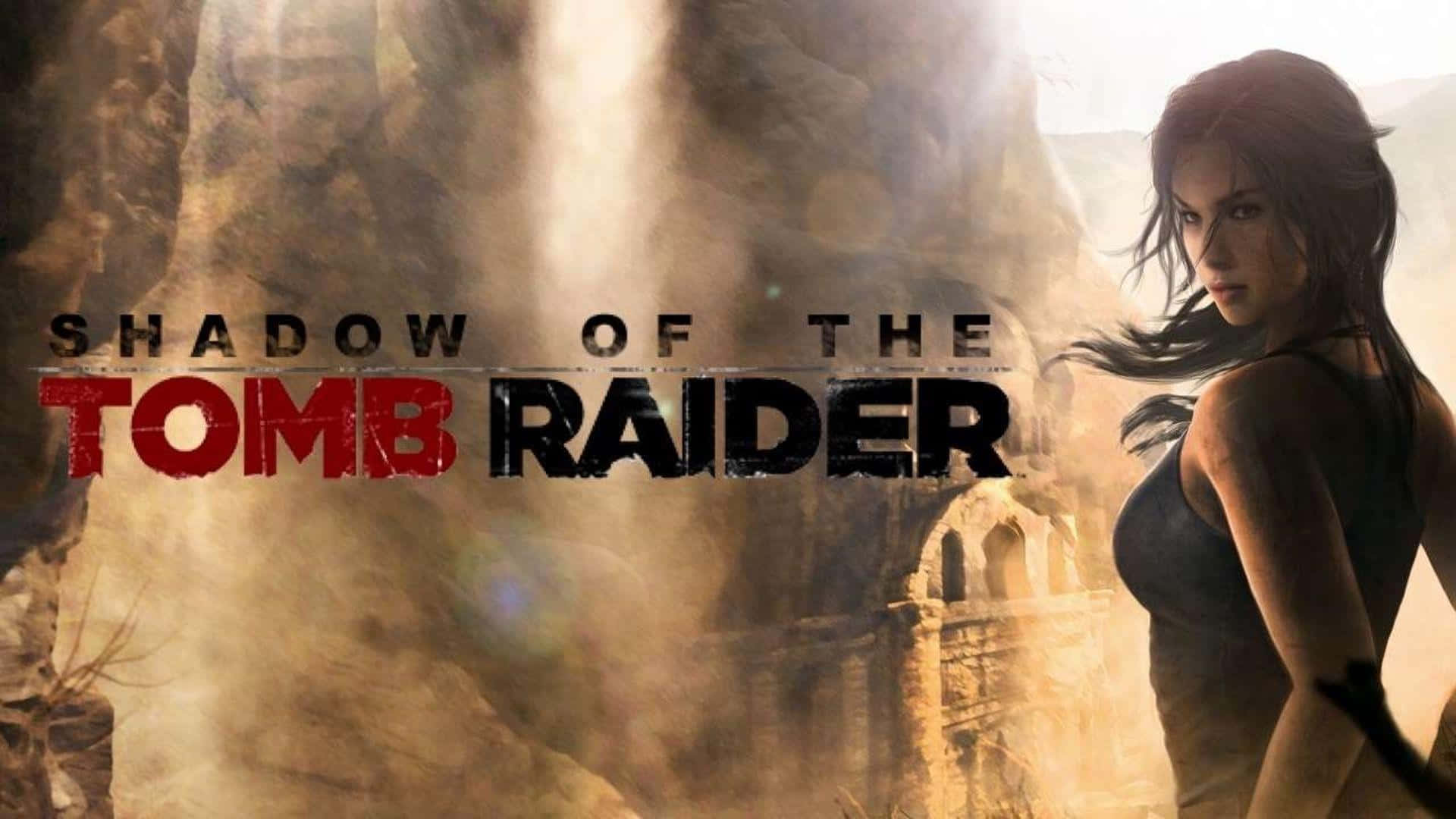 1080p Shadow Of The Tomb Raider 桌布 壁紙 — 蘿拉·卡芙特站在一個塵土飛揚的古老廢墟中，有 crumbling 的石拱門和金色光線穿過煙霧。