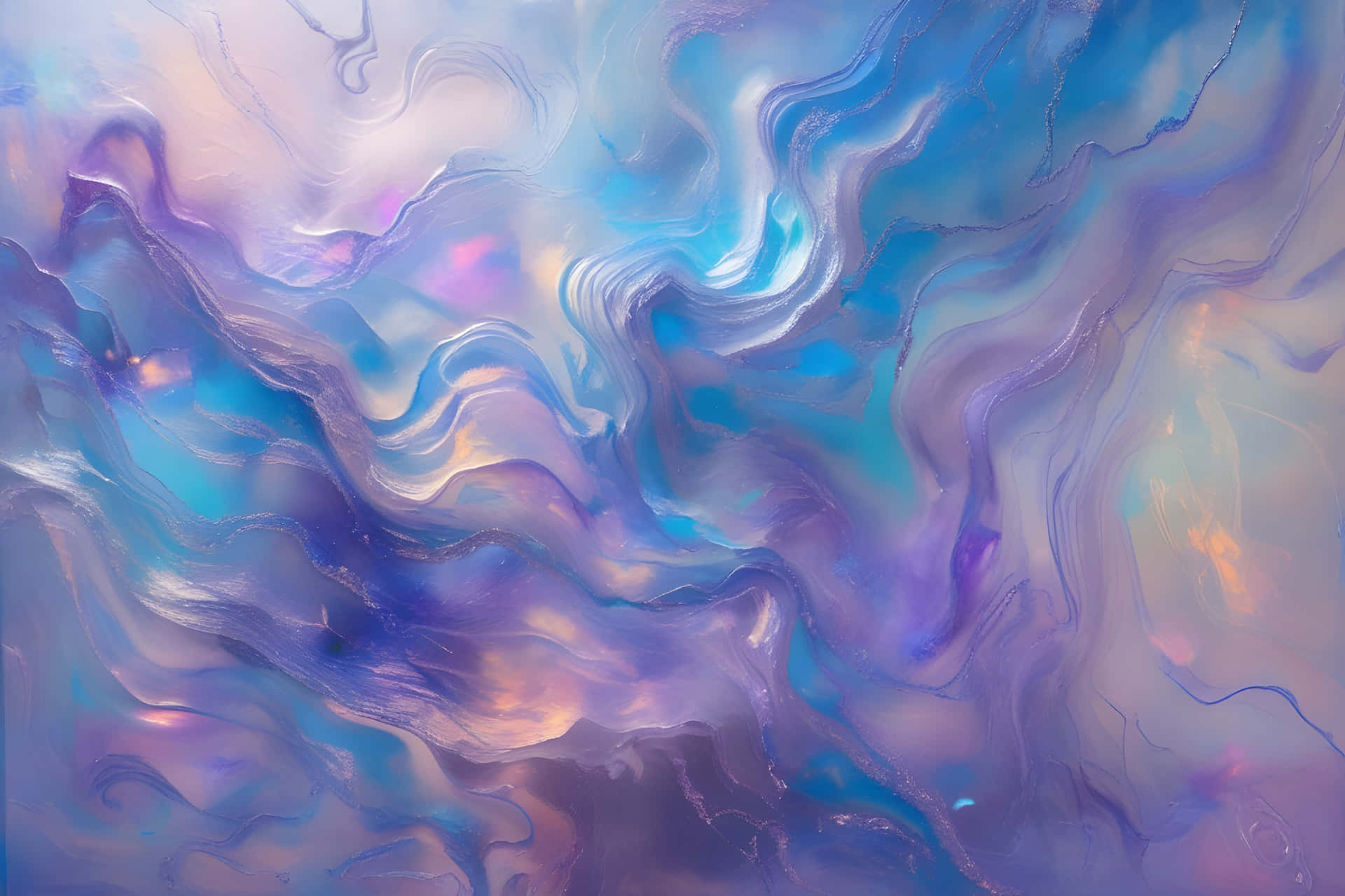 A colourful abstract paintings background 壁紙 — 虹彩藍色、紫色和白色顏料的流體漩渦在夢幻般的抽象構圖中融合。