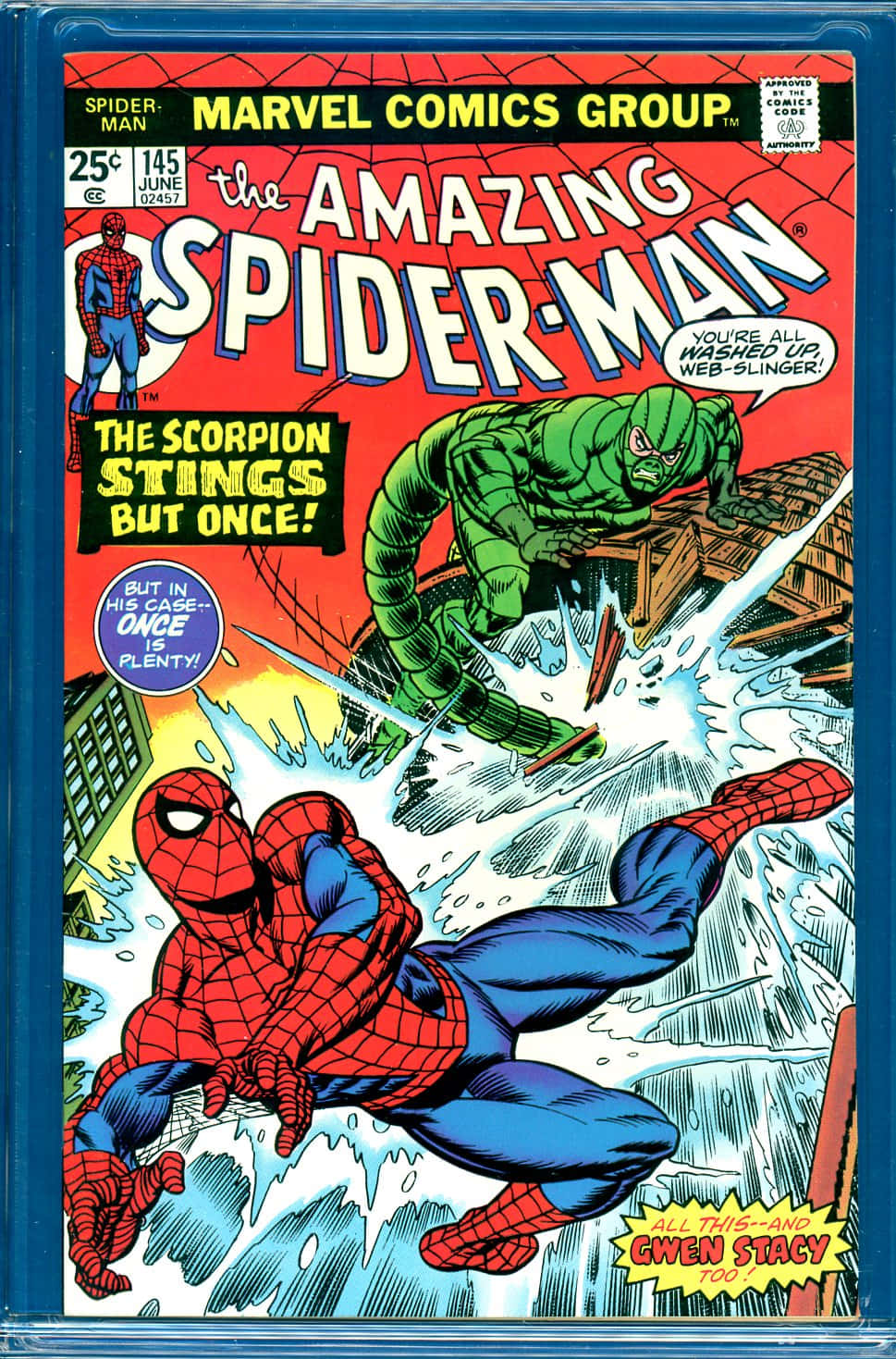The Scorpion 桌布 壁紙 — 蜘蛛人在城市景觀中擺盪，而蠍子人從屋頂躍起，構成一個動態的漫畫格。