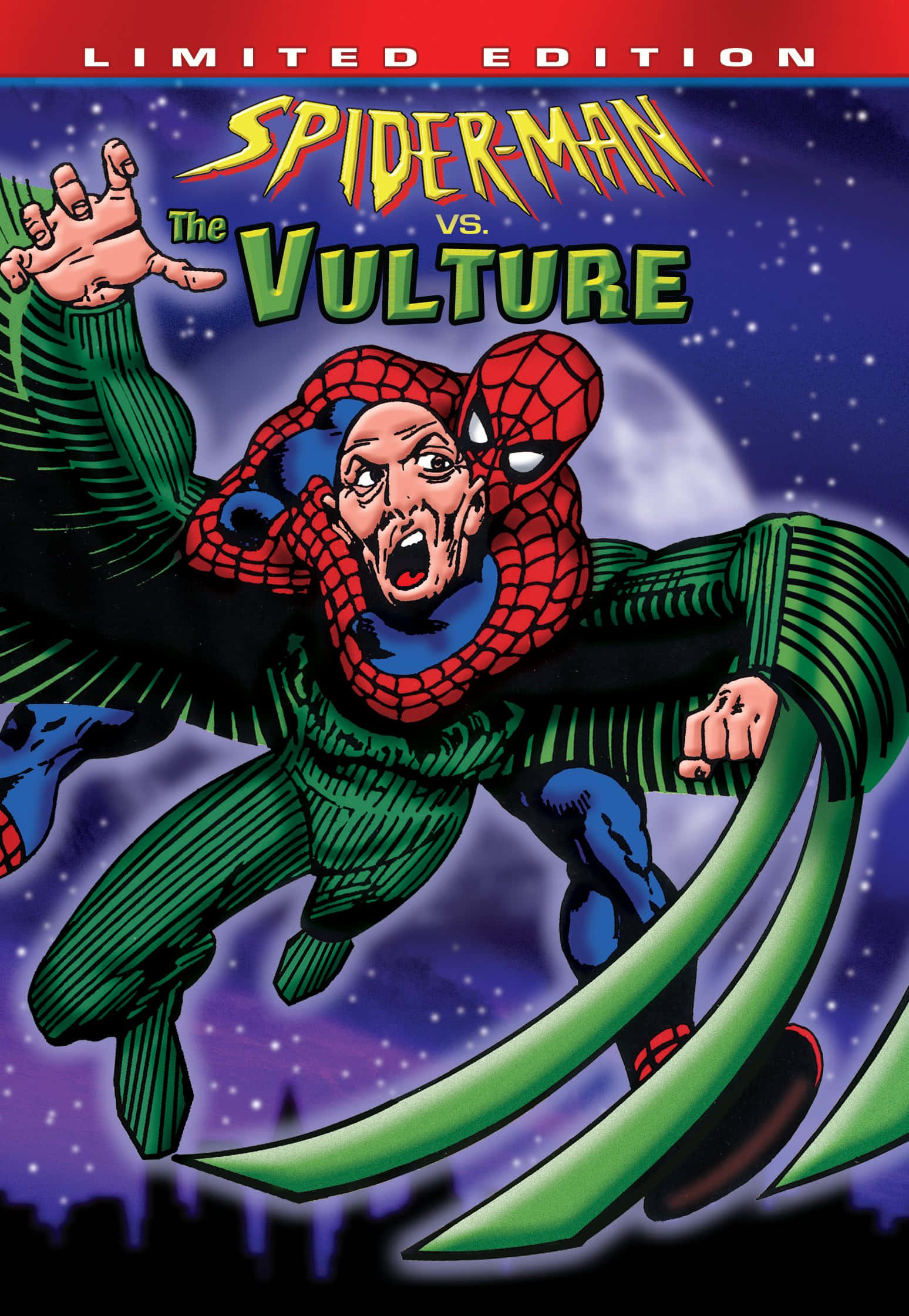 The Vulture 桌布 壁紙 — 蜘蛛人在滿月和城市天際線下的星空夜晚與禿鷹搏鬥。