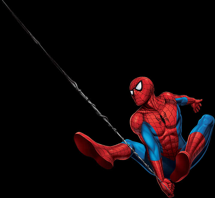Spiderman Web 桌布 壁紙 — 蜘蛛人在純黑背景上動態擺盪，蜘蛛絲斜向伸展。