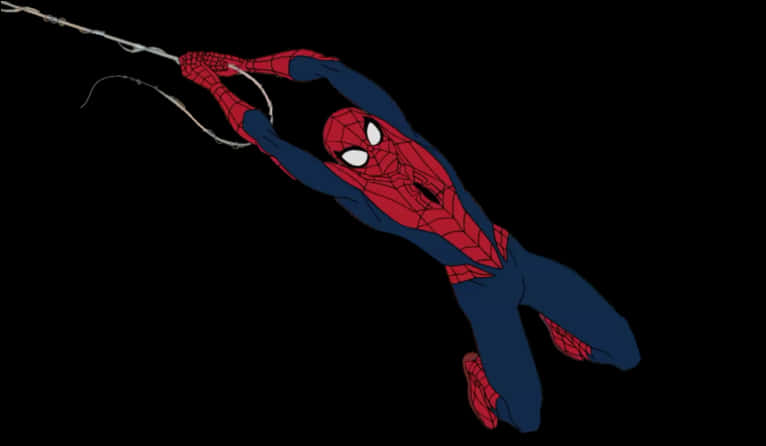Spiderman Web 桌布 壁紙 — 蜘蛛人在純黑背景上動態擺盪，身後拖曳著蛛網線條。