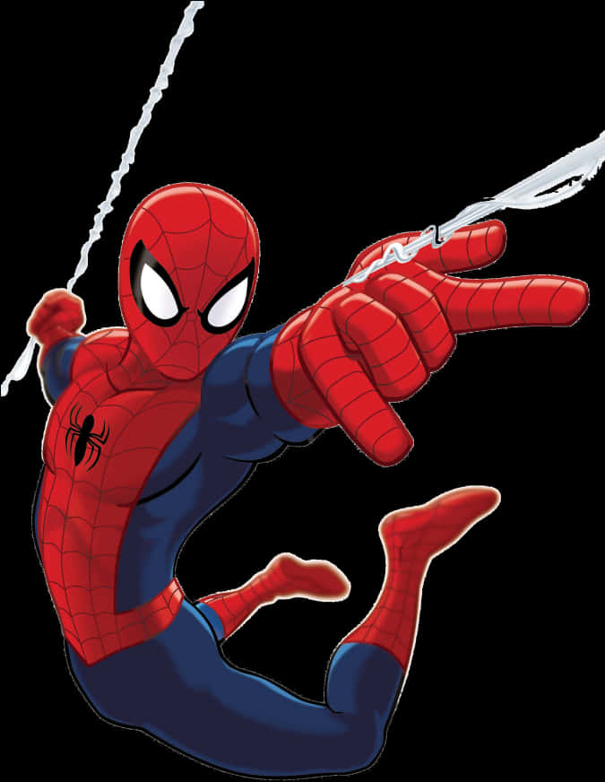 Spiderman Web 桌布 壁紙 — 蜘蛛人在黑色背景上動態擺盪，從他的雙手延伸出蜘蛛網線。