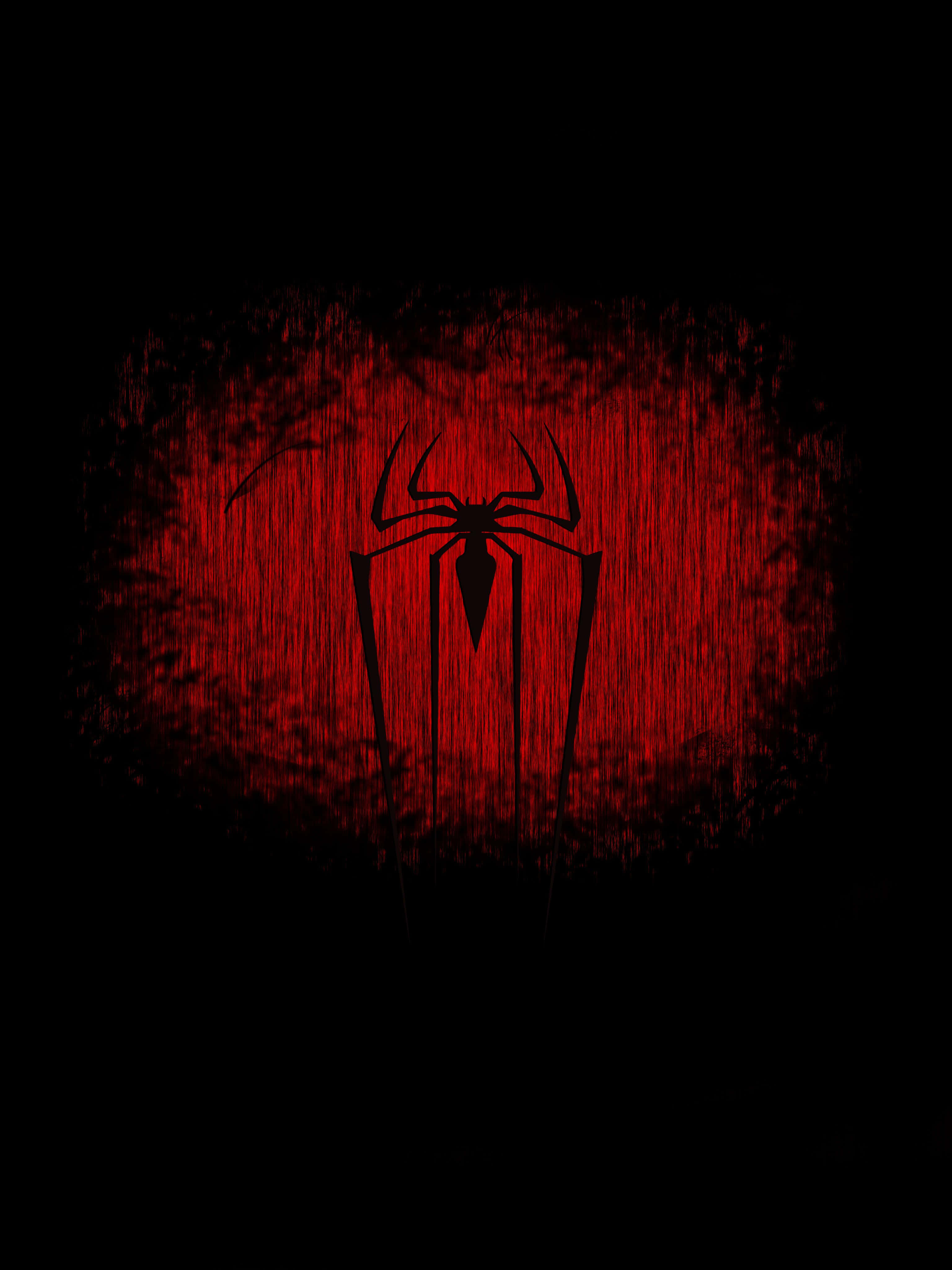 Spider Man Logo 桌布 壁紙 — 蜘蛛人標誌的鮮明黑色剪影在帶有紋理的紅色心形背景上發光。