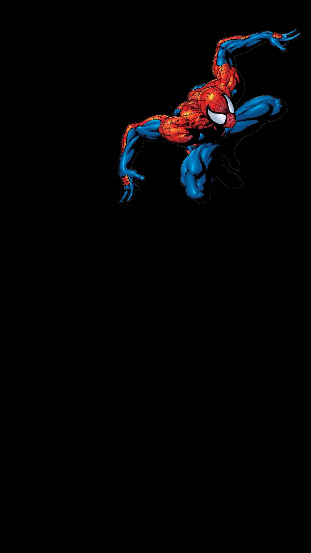 Best Spider Man 桌布 壁紙 — 蜘蛛人穿著經典紅藍戰衣，在純黑背景上動態跳躍。
