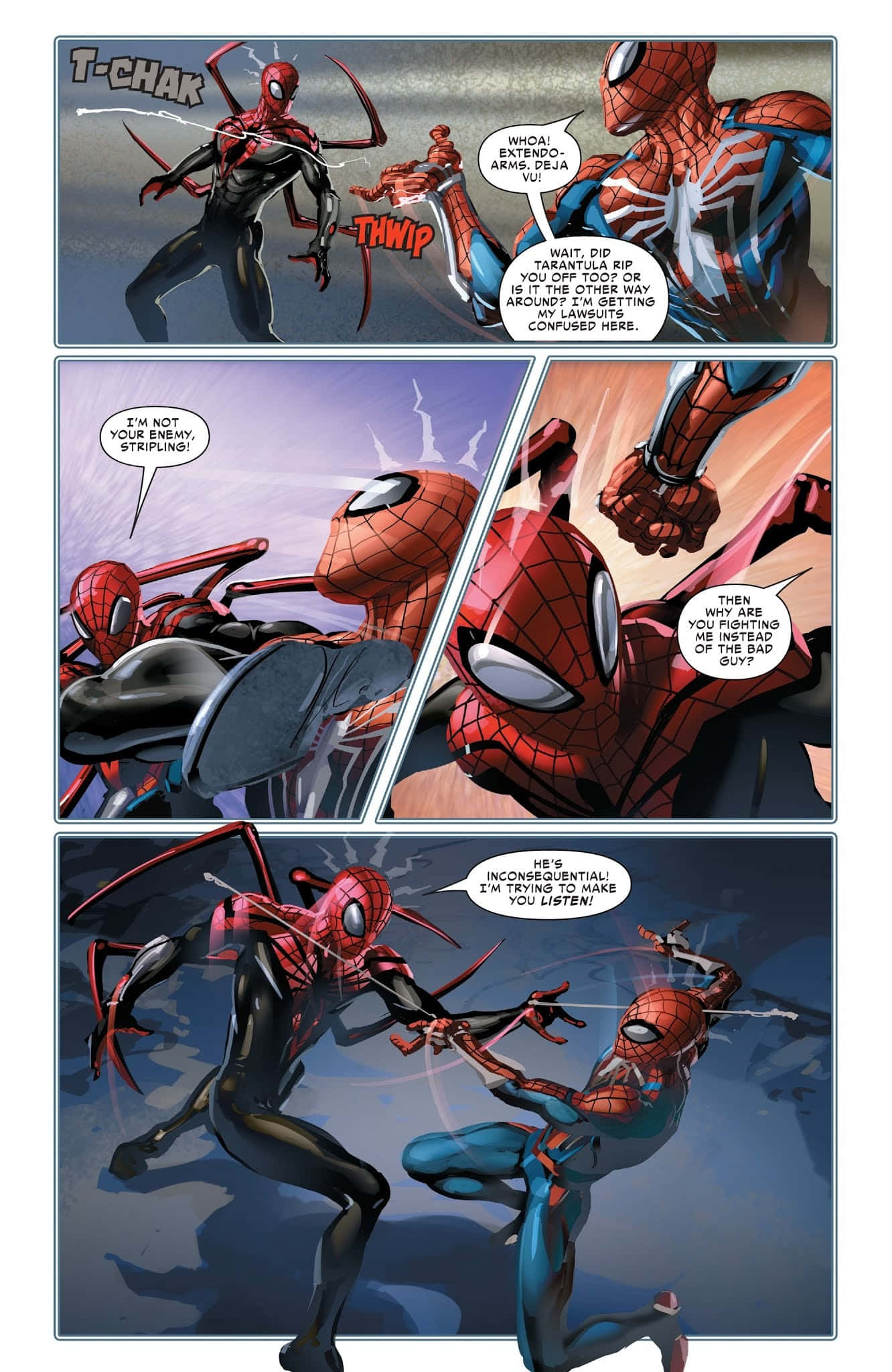 Spider-geddon 桌布 壁紙 — 蜘蛛人角色在動態漫畫面板中碰撞，帶有動作線和對話氣泡。
