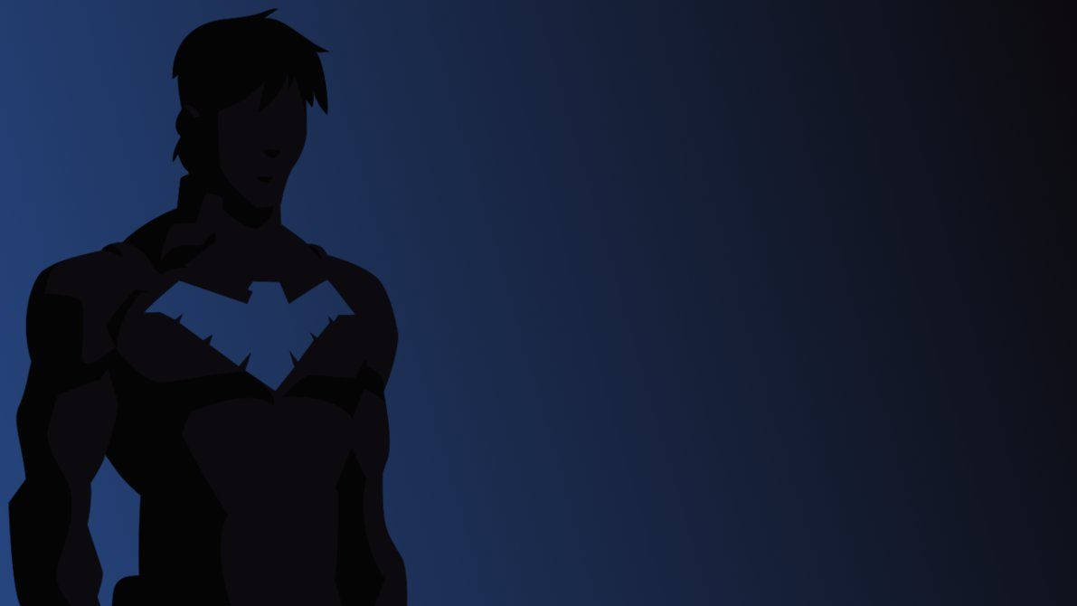 Nightwing 桌布 壁紙 — 蝙蝠俠人物的剪影站在漸變藍色背景上，胸前有發光的蝙蝠標誌。