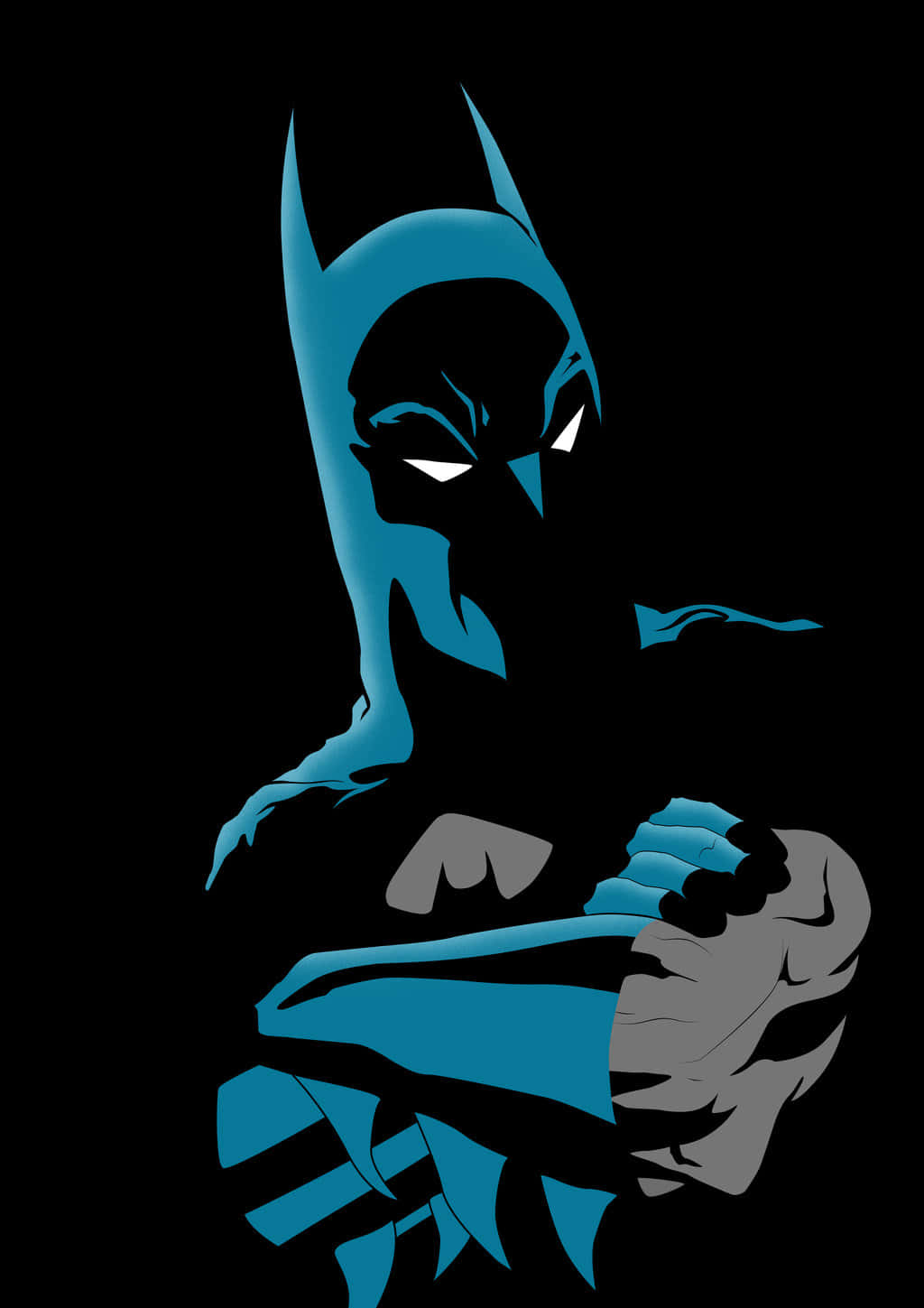 Batman The Long Halloween 桌布 壁紙 — 蝙蝠俠以剪影姿態站在黑色背景前，帶有發光的白色眼睛和藍灰色服裝細節。