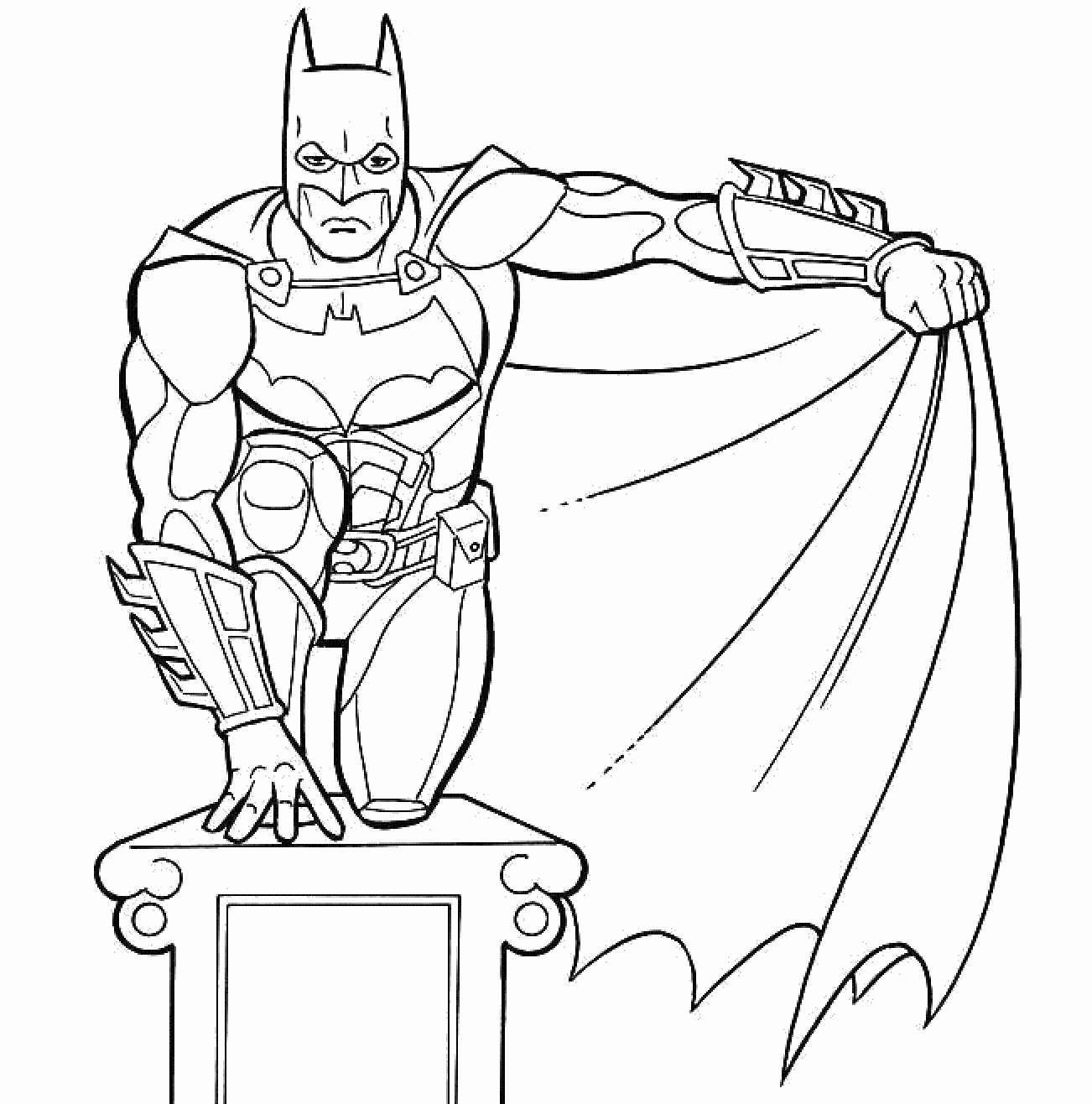 Cartoon Colouring 桌布 壁紙 — 蝙蝠俠以英雄姿態站在基座上，披風在身後飄揚，採用大膽的黑白線條藝術風格。