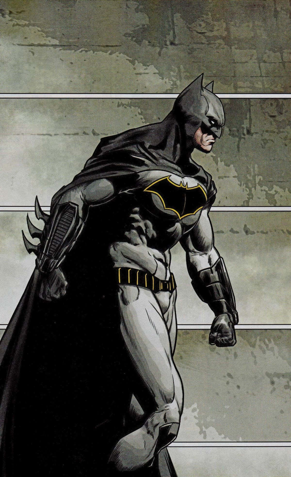 Batman Reborn 桌布 壁紙 — 蝙蝠俠站在一個粗糙的城市小巷中，呈現出動態的漫畫插圖，帶有戲劇性的燈光和細緻的紋理。