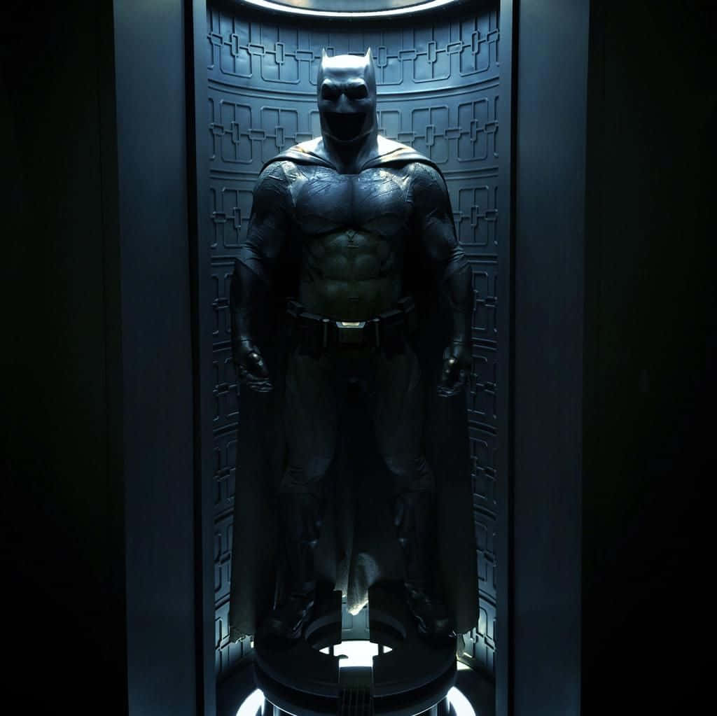 Batman The New 52 桌布 壁紙 — 蝙蝠俠站在一個黑暗的高科技房間中，腳下和頭頂有發光的圓形燈光照明。