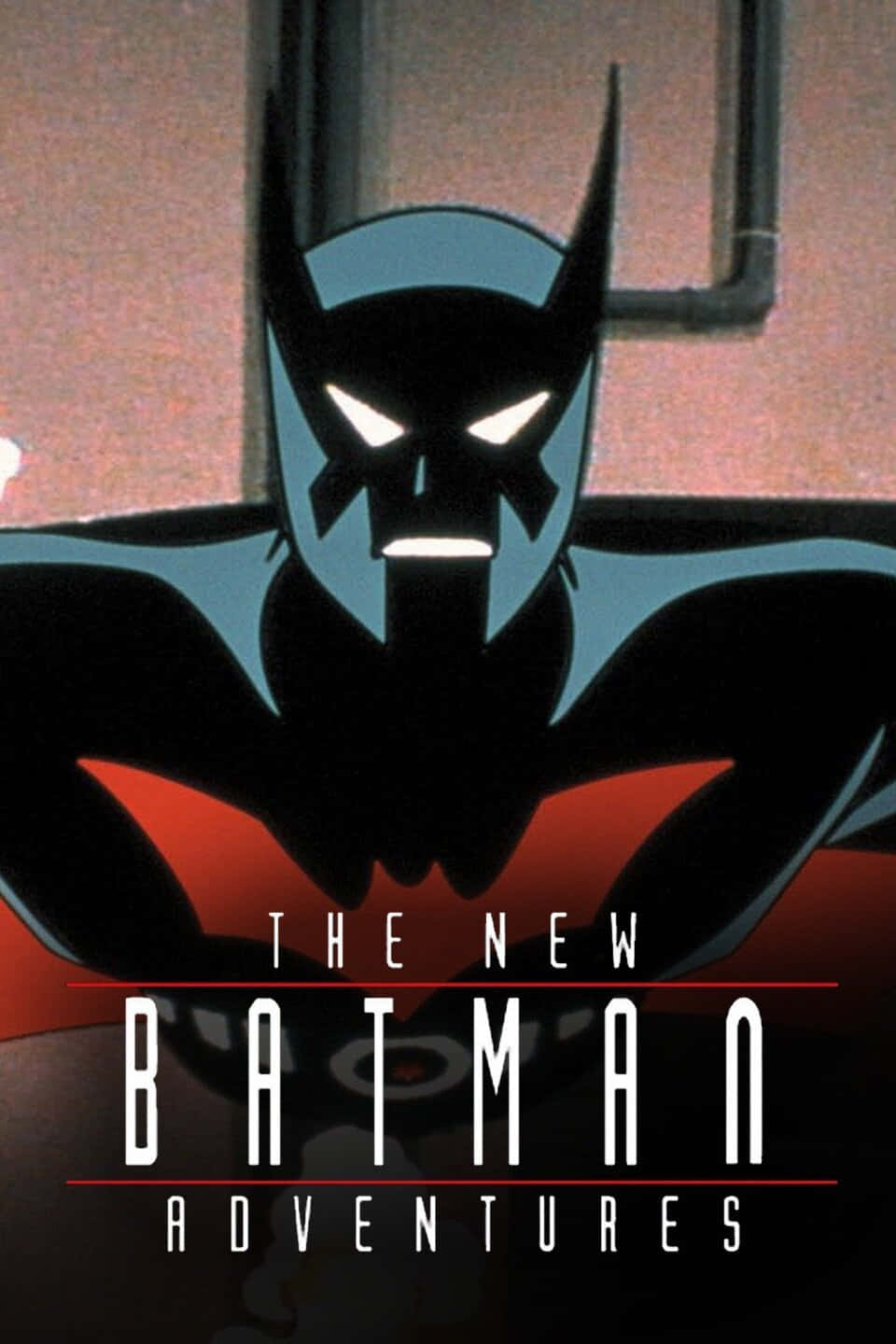 Batman Animated Adventures 桌布 壁紙 — 蝙蝠俠站在黑暗的城市環境中，眼睛發光，胸前有一個紅色的蝙蝠標誌。