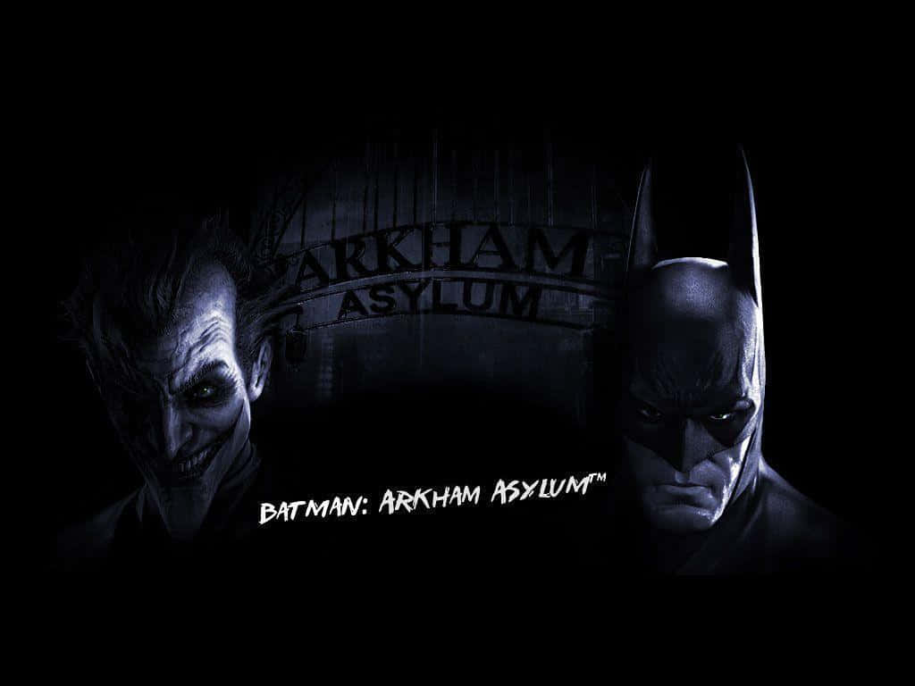 Batman Arkham Asylum 桌布 壁紙 — 蝙蝠俠與小丑在陰暗、粗獷的阿卡漢精神病院場景中對峙，燈光效果戲劇化。