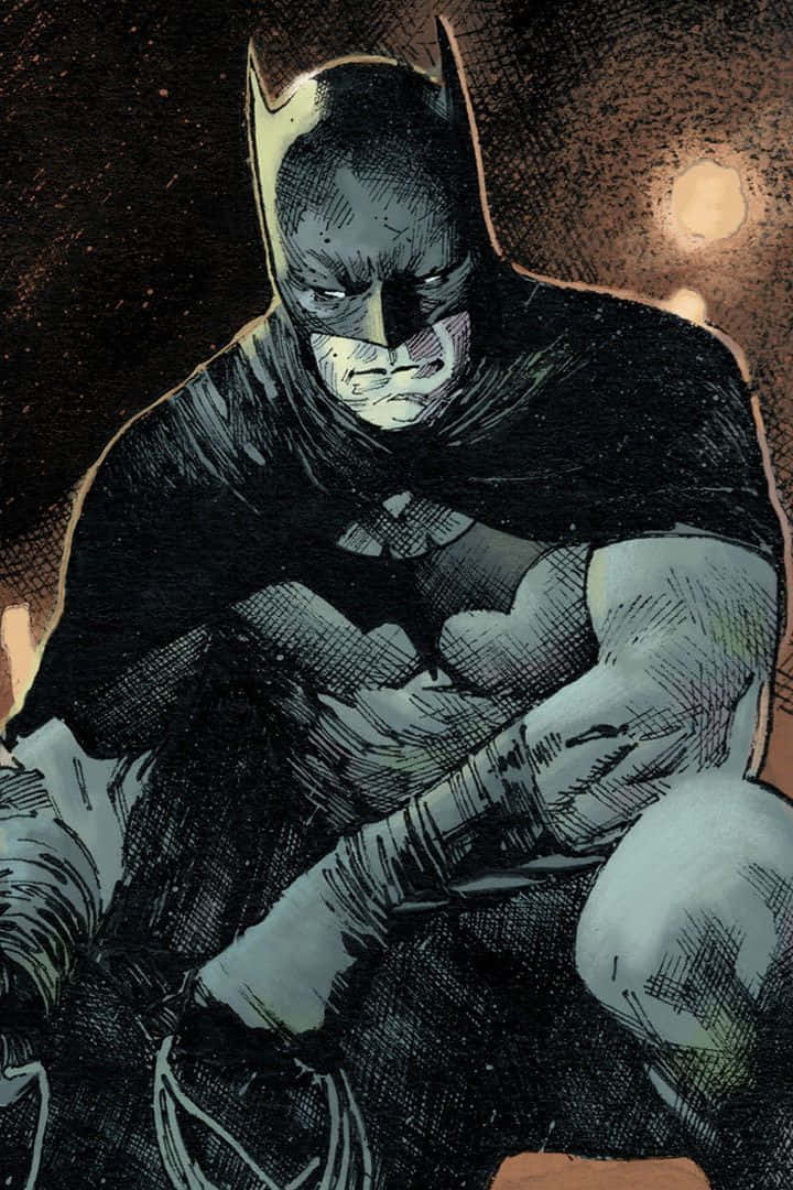Batman The New 52 桌布 壁紙 — 蝙蝠俠蹲伏在陰影黑暗中，在昏暗的環境光下，眼神銳利，拳頭緊握。