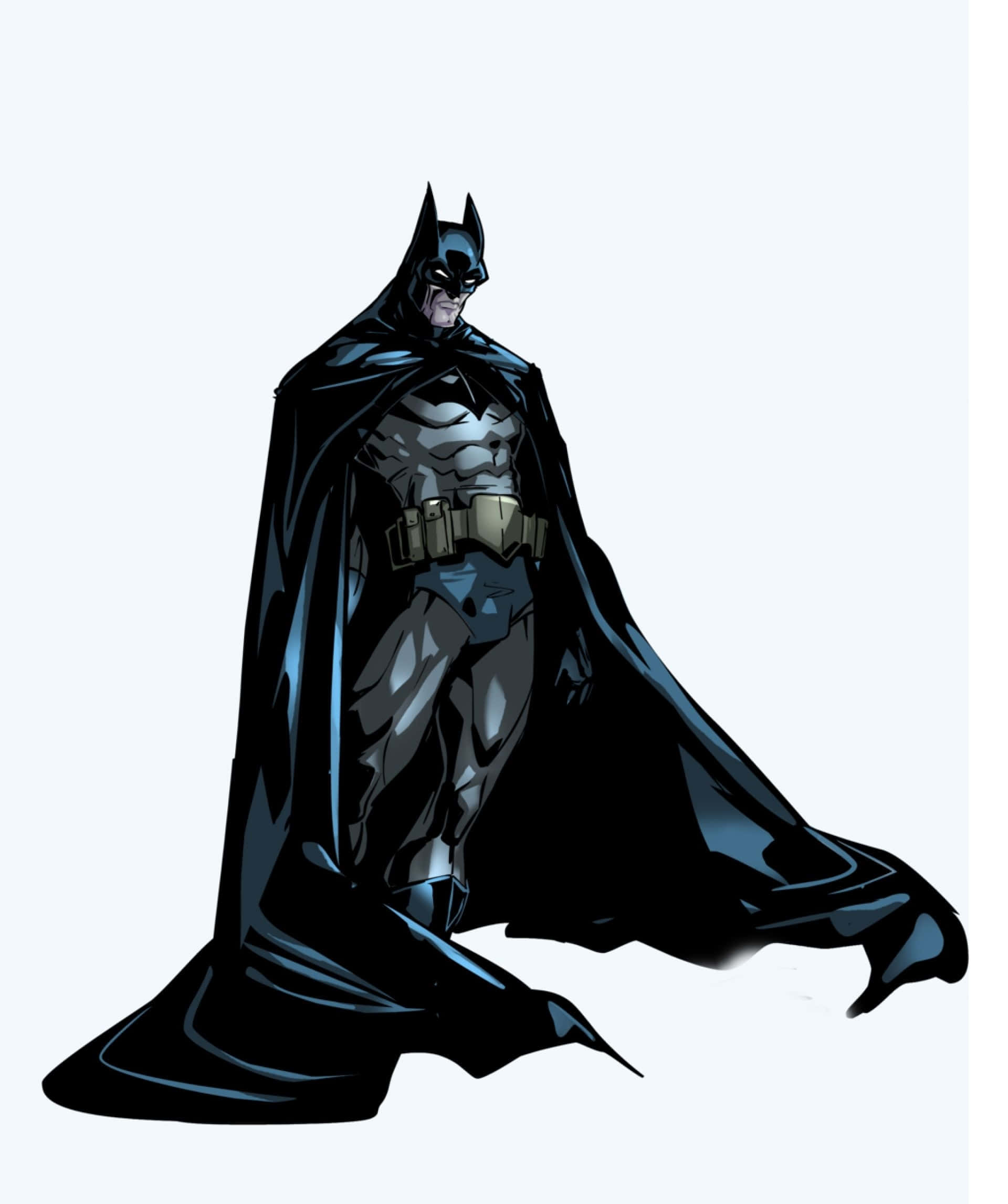 Batman Cartoon 桌布 壁紙 — 蝙蝠俠身穿標誌性的深色斗篷和裝甲服，在純色背景下高高站立。