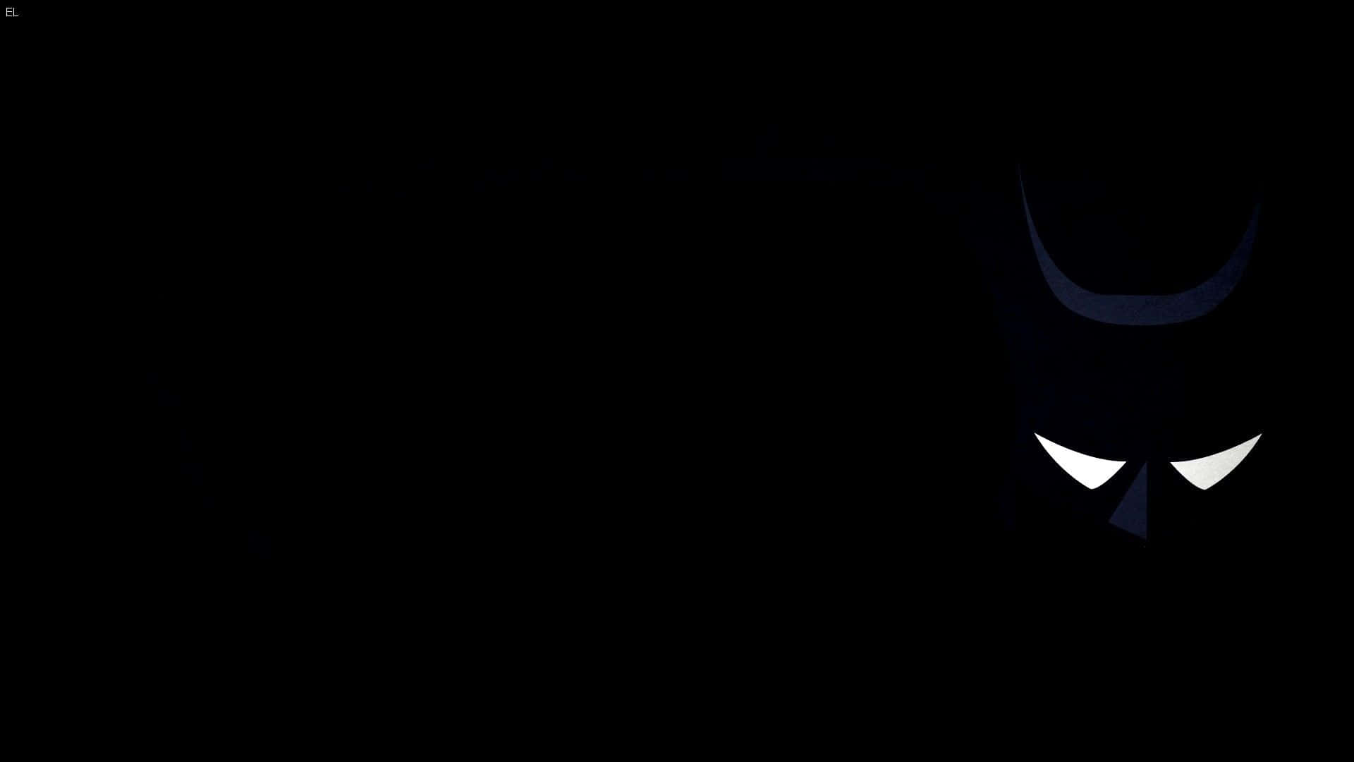 Batman Cartoon 桌布 壁紙 — 蝙蝠俠頭罩的極簡剪影，帶有發光的白色眼睛，從絕對黑暗中浮現。