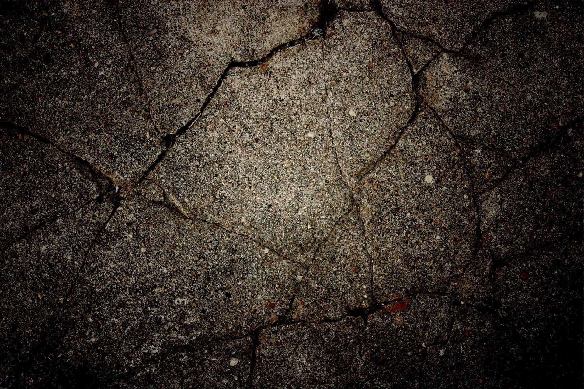 Cracks Texture 桌布 壁紙 — 裂開混凝土路面的特寫，帶有黑暗陰影和粗糙質感，在昏暗燈光下。