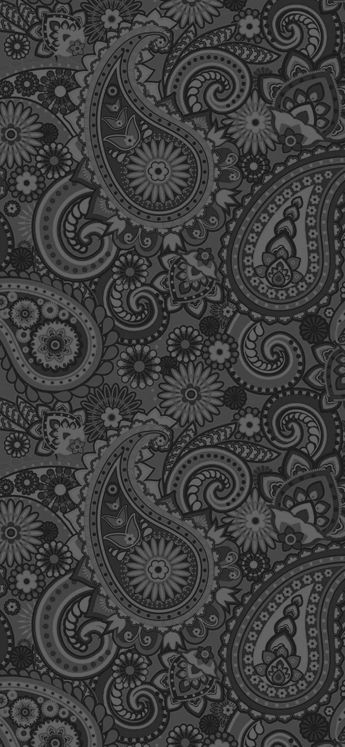Paisley 桌布 壁紙 — 複雜的單色佩斯利圖案，帶有漩渦花卉圖案和不同灰色調的幾何細節。