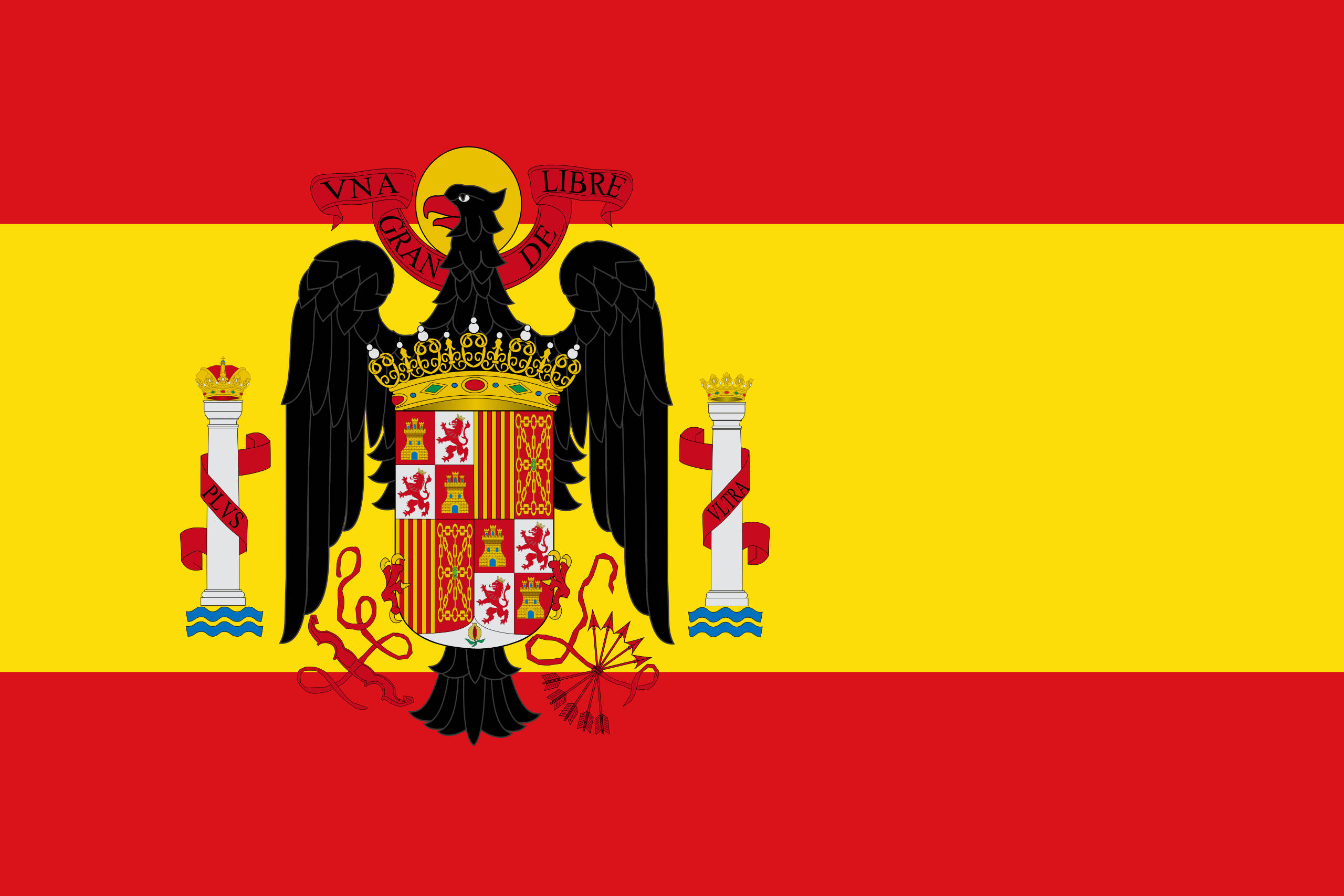 Spain Flag 桌布 壁紙 — 西班牙國旗以鮮明的紅黃橫條為特色，黃色條帶中央有一個細節豐富的黑色鷹徽。