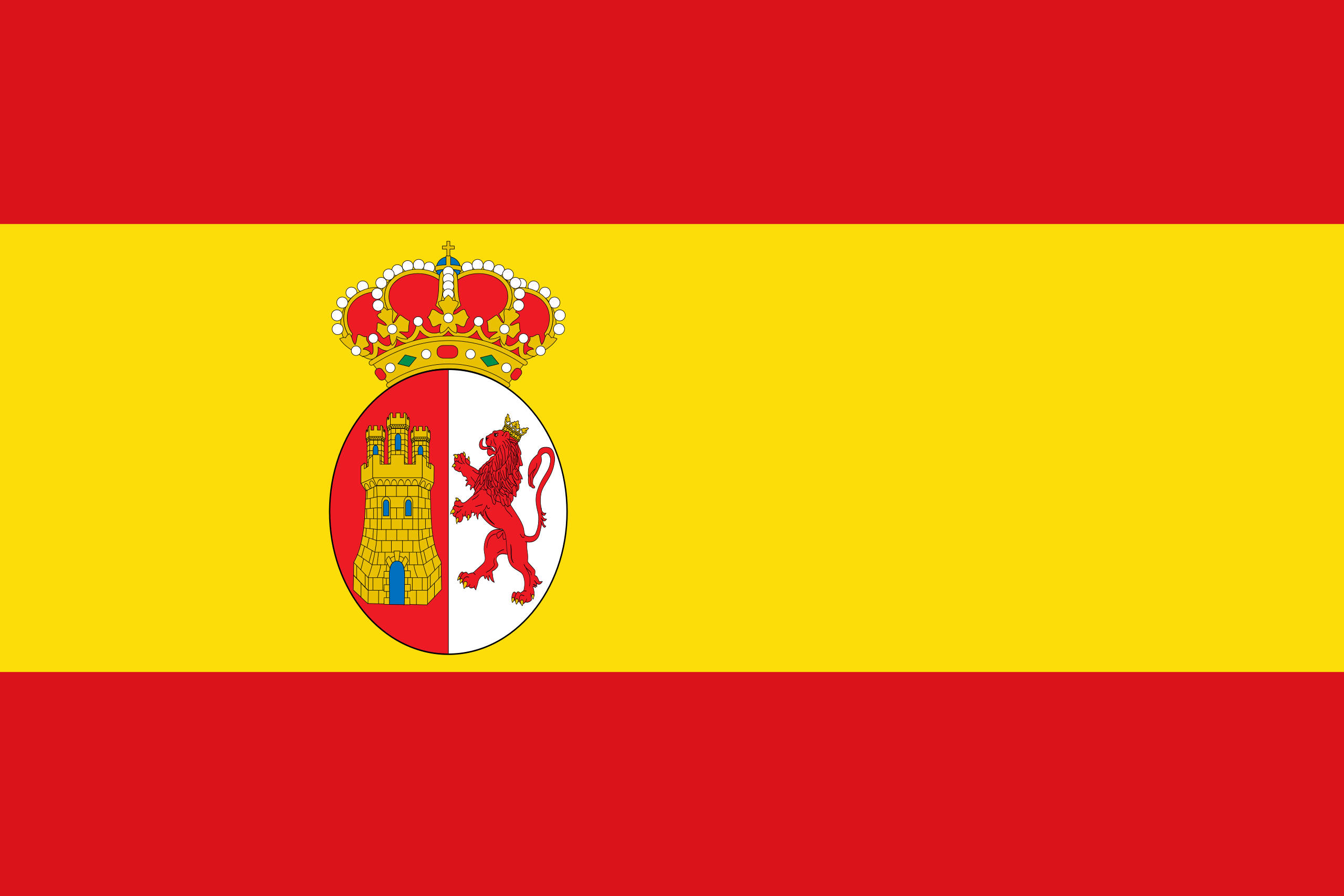 Spain Flag 桌布 壁紙 — 西班牙國旗採用紅黃相間的橫條設計，中央有盾徽，盾徽上顯示城堡和獅子，上方有皇冠。