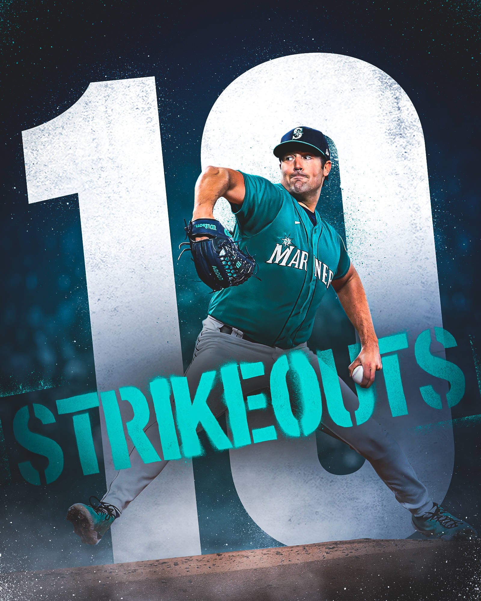 運動 桌布 壁紙 — 西雅圖水手隊投手正在投球，身後有「10 STRIKEOUTS」字樣在星空夜空中發光。